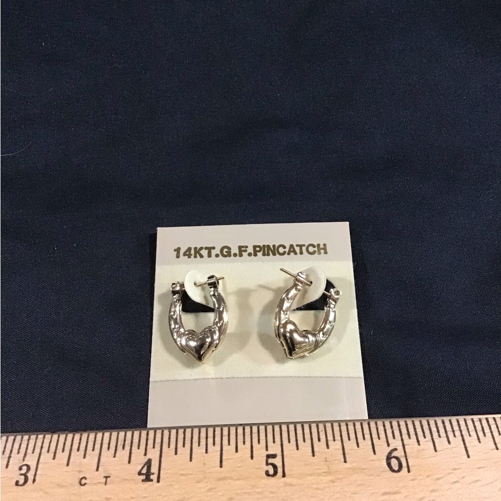 14 KT GOLD FILLED HOOPS NOS WITH HEARTS